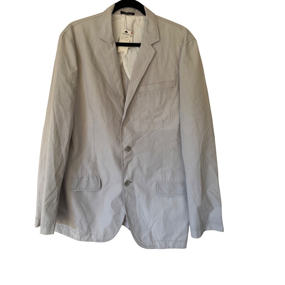 Express Mens Light Grey 100% Cotton 2-Button Blazer Jacket Size L NWT - Picture 1 of 9